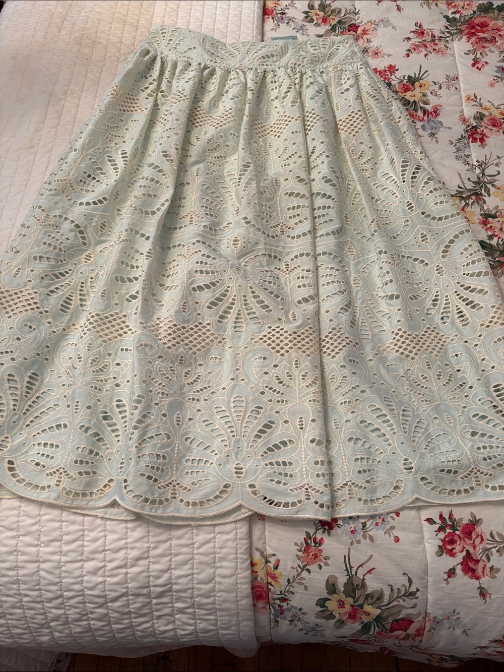 Antonio Melani Laser Cut Mint Lace Midi Skirt
